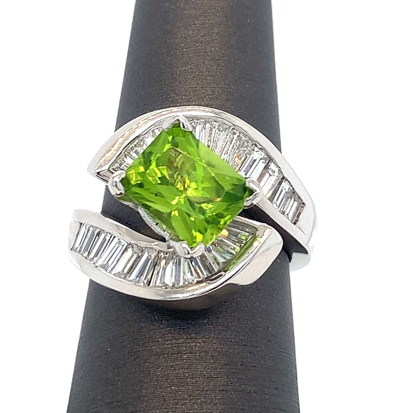 Peridot and Diamond Platinum Ring