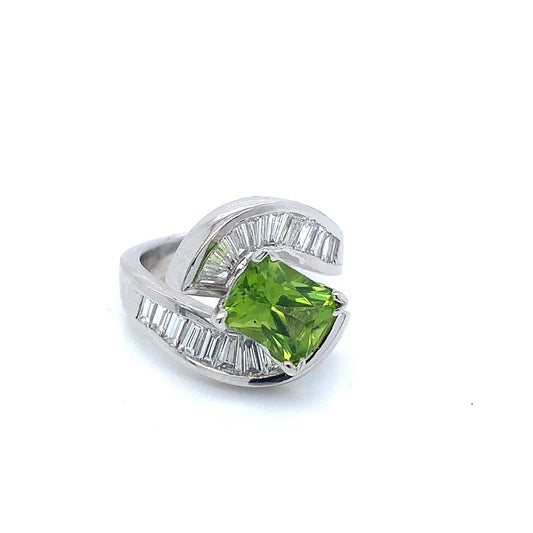 Peridot and Diamond Platinum Ring