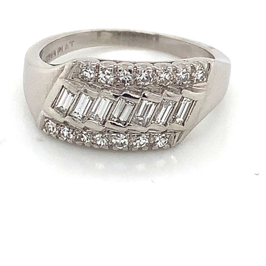 Platinum Round Baguette Ring