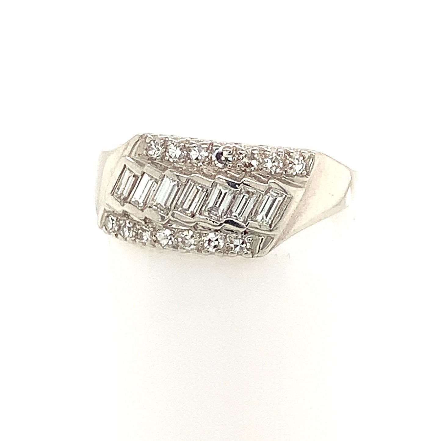 Platinum Round Baguette Ring