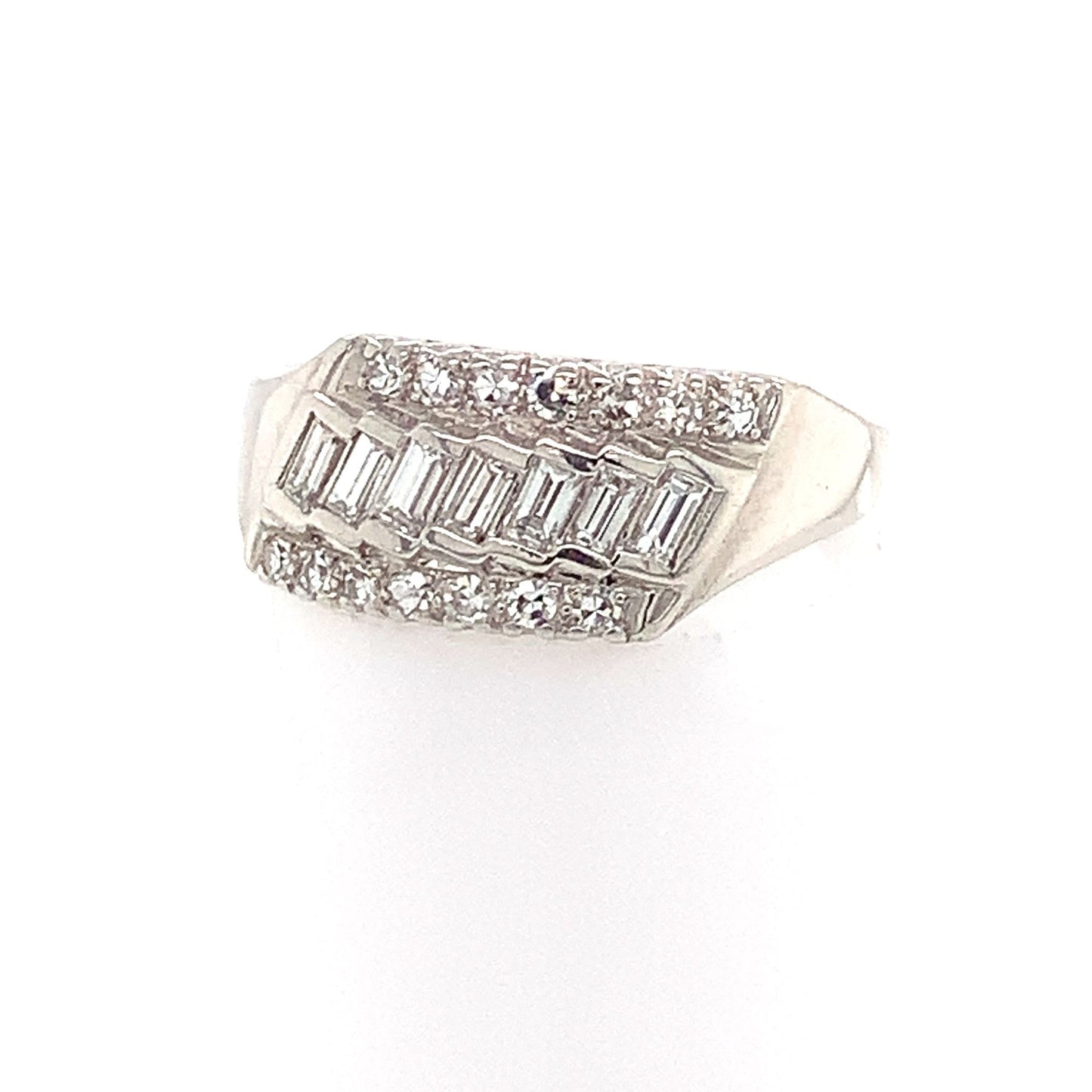 Platinum Round Baguette Ring